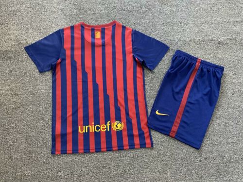 Retro Youth Uniform 2011-2012 Barcelona Home Soccer Jersey Shorts Vintage Child Football Kit