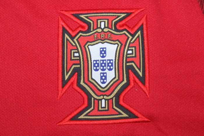 with Front Lettering+Euro Patch Long Sleeve Retro Jersey 2016 Portugal Home Vintage Soccer Jersey
