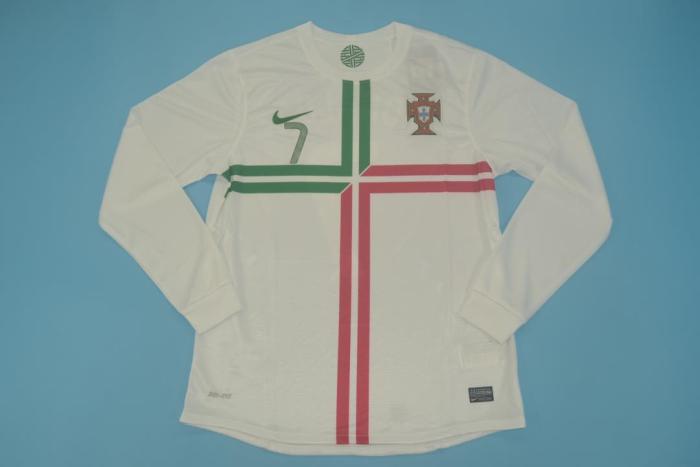 Retro Jersey 2012 Long Sleeve Portugal RONALDO 7 Away White Soccer Jersey Vintage Football Shirt