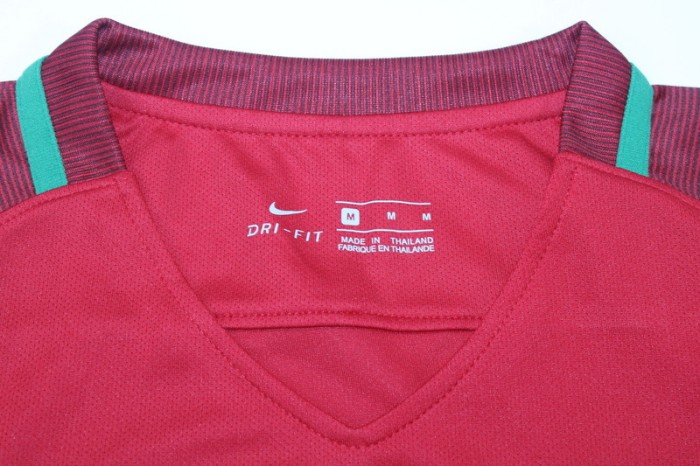 with Front Lettering+Euro Patch Long Sleeve Retro Jersey 2016 Portugal Home Vintage Soccer Jersey