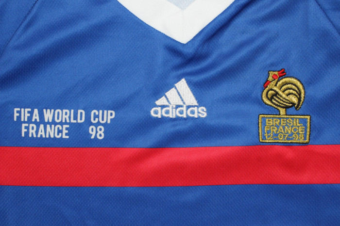 with Front Lettering Retro Youth Uniform 1998 France Home Soccer Jersey Shorts Vintage Child Football Kit