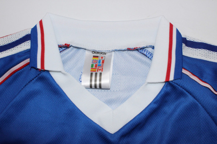 with Front Lettering Retro Youth Uniform 1998 France Home Soccer Jersey Shorts Vintage Child Football Kit
