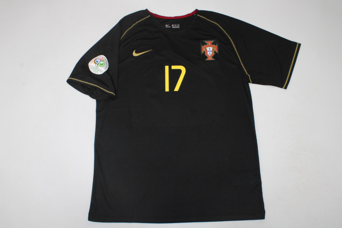 with World Cup Patch Retro Jersey 2006 Portugal Away Black Soccer Jersey