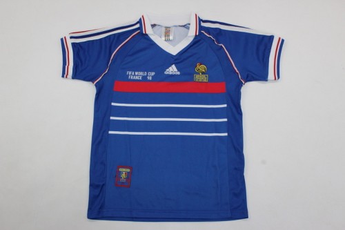 with Front Lettering Retro Youth Uniform 1998 France Home Soccer Jersey Shorts Vintage Child Football Kit