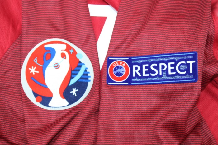 with Front Lettering+Euro Patch Long Sleeve Retro Jersey 2016 Portugal Home Vintage Soccer Jersey