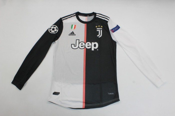 with Scudetto+UCL Patch Long Sleeve Retro Jersey 2019-2020 Player Version Juventus Home Soccer Jersey Vintage Maillot de Foot