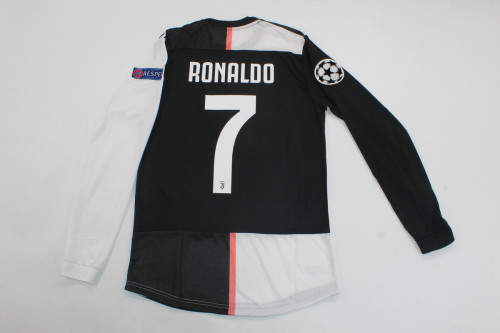 with UCL Patch Long Sleeve Retro Jersey 2019-2020 Player Version Juventus RONALDO 7 Home Soccer Jersey Vintage Maillot de Foot