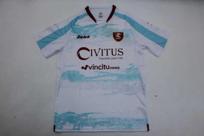 with Serie A Patch Fan Version 2023-2024 US Salernitana 1919 CANDREVA 87 Away White Soccer Jersey