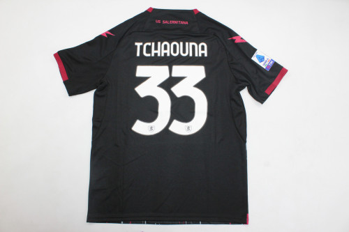 with Serie A Patch Fan Version 2023-2024 US Salernitana 1919 TCHAOUNA 33 Third Away Black Soccer Jersey