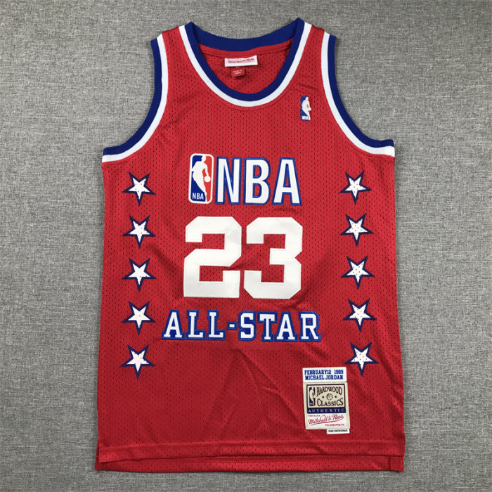 Youth Mitchell&ness 1989 NBA All Stars 23 JORDAN Basketball Shirt Red Kids NBA Jersey