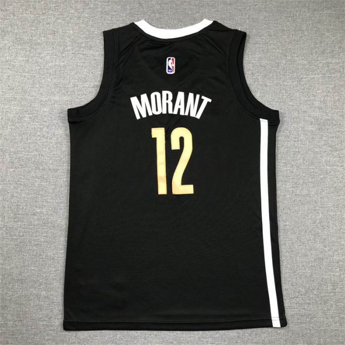 Youth 2022 City Edition Memphis Grizzlies 12 MORANT Black NBA Jersey Basketball Shirt