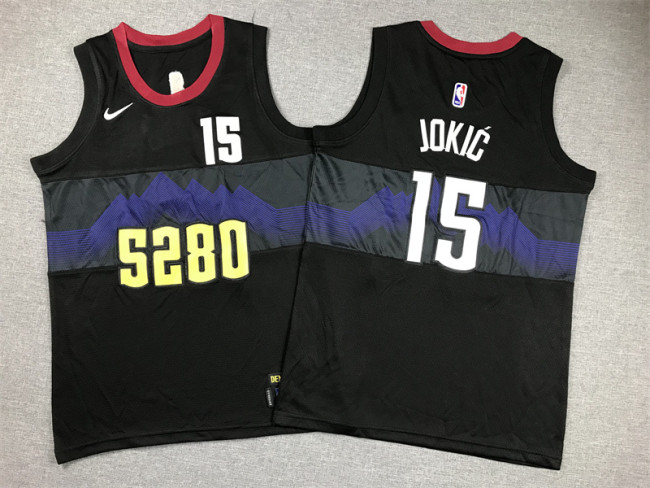 Youth Kids 2024 City Edition Denver Nuggets 15 JOKIC Black NBA Jersey Child Basketball Shirt