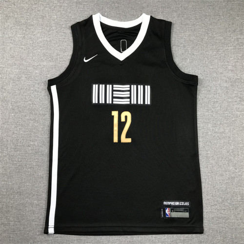 Youth 2022 City Edition Memphis Grizzlies 12 MORANT Black NBA Jersey Basketball Shirt