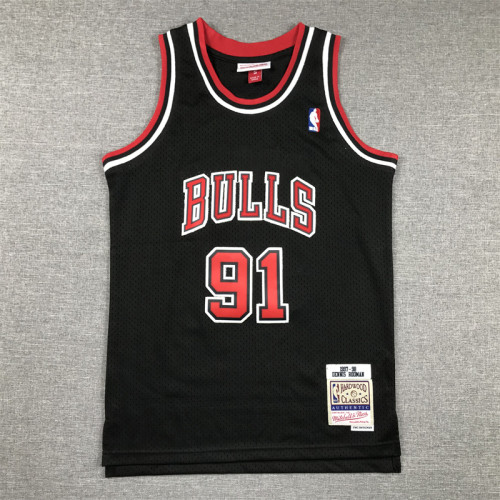 Youth Mitchell&ness 1997-98 Chicago Bulls 91 RODMAN Black NBA Shirt Child Basketball Jersey