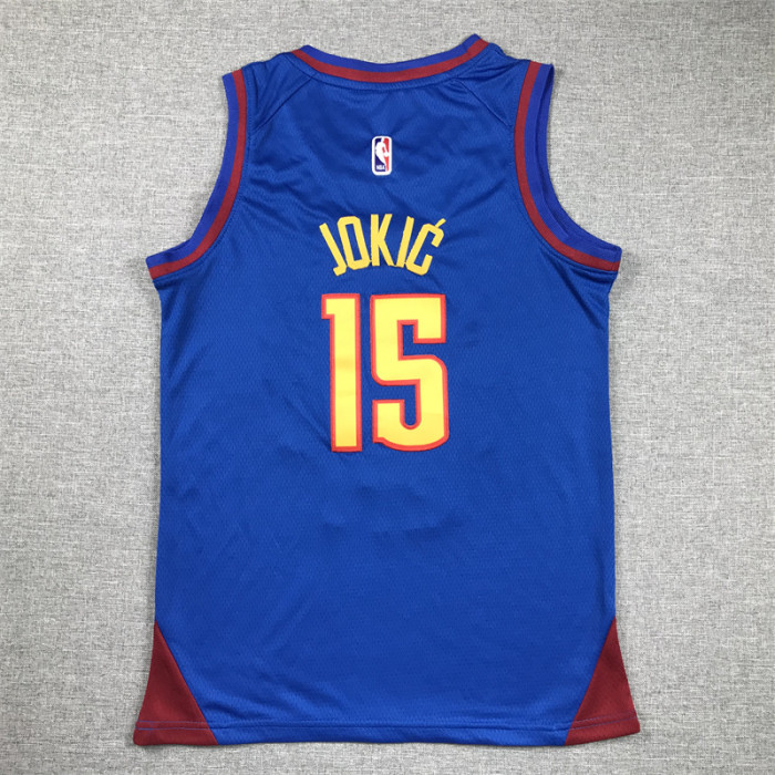Youth Kids 2023 Statement Edition Denver Nuggets 15 JOKIC Dark Blue NBA Jersey Child Basketball Shirt