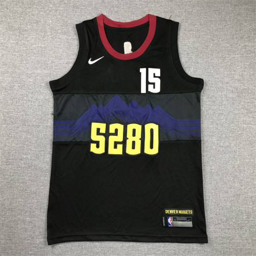 Youth Kids 2024 City Edition Denver Nuggets 15 JOKIC Black NBA Jersey Child Basketball Shirt