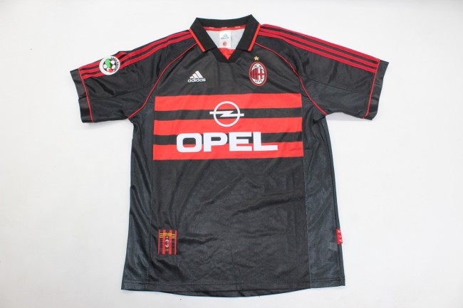 with Serie A Patch Retro Jersey 1998-1999 AC Milan Third Away Black Soccer Jersey Vintage AC Football Shirt