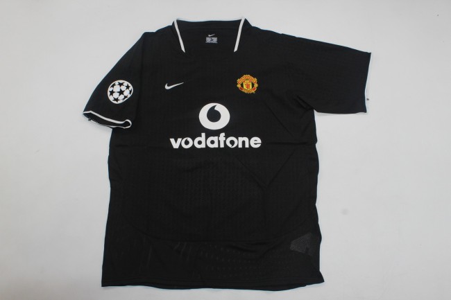 with UCL Patch Retro Jersey 2003-2004 Manchester United Away Black Soccer Jersey Man U Vintage Football Shirt