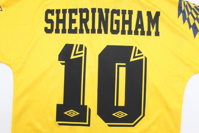 with EPL Patch Retro Jersey 1992-1995 TOT SHERINGHAM 10 Away Yellow Soccer Jersey Spurs Vintage Football Shirt