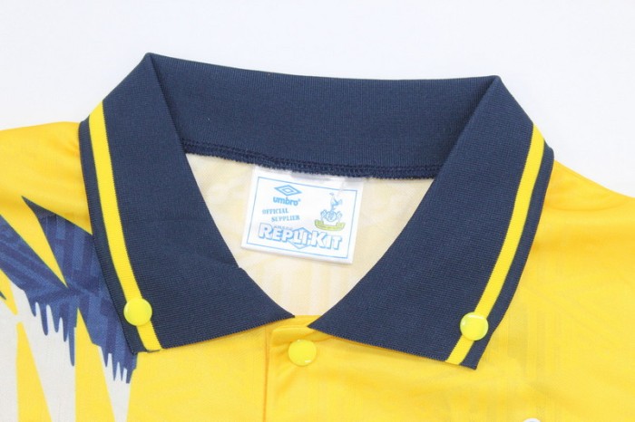 with EPL Patch Retro Jersey 1992-1995 TOT Away Yellow Soccer Jersey Spurs Vintage Football Shirt