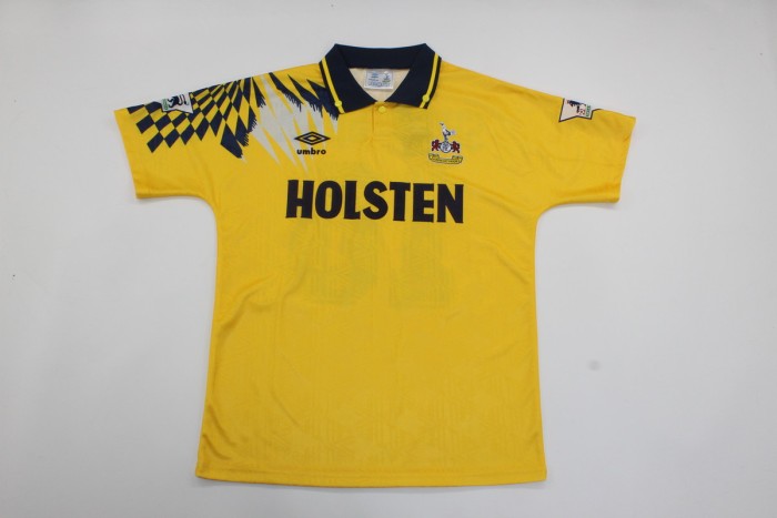 with EPL Patch Retro Jersey 1992-1995 TOT SHERINGHAM 10 Away Yellow Soccer Jersey Spurs Vintage Football Shirt
