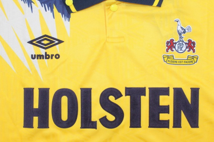 with EPL Patch Retro Jersey 1992-1995 TOT Away Yellow Soccer Jersey Spurs Vintage Football Shirt