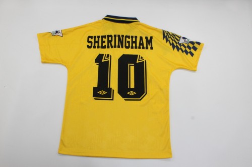 with EPL Patch Retro Jersey 1992-1995 TOT SHERINGHAM 10 Away Yellow Soccer Jersey Spurs Vintage Football Shirt