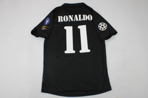 with UCL Patch Retro Jersey 2002-2003 Real Madrid RONALDO 11 Away Black Soccer Jersey Vintage Football Shirt