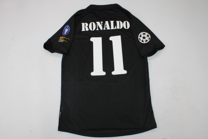 with UCL Patch Retro Jersey 2002-2003 Real Madrid RONALDO 11 Away Black Soccer Jersey Vintage Football Shirt
