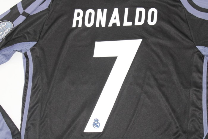 with FIFA Golden+UCL Patch Long Sleeve Retro Jersey 2016-2017 Real Madrid RONALDO 7 Third Away Black Soccer Jersey Vintage Real Camisetas de Futbol