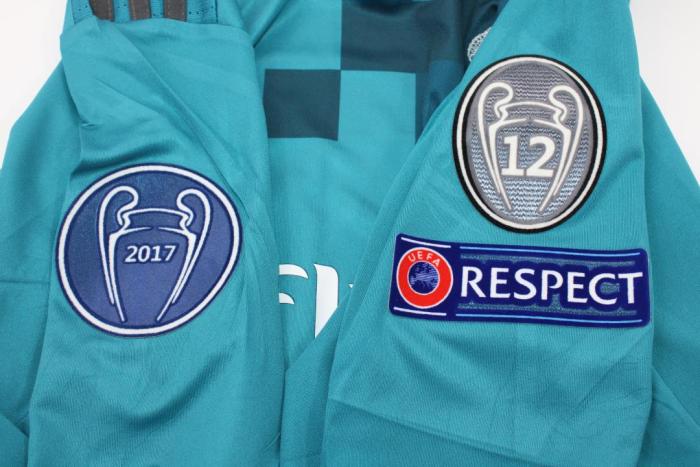 with FIFA Golden+UCL Patch Retro Jersey Long Sleeve 2017-2018 Real Madrid Third Away Soccer Jersey Vintage Real Camisetas de Futbol