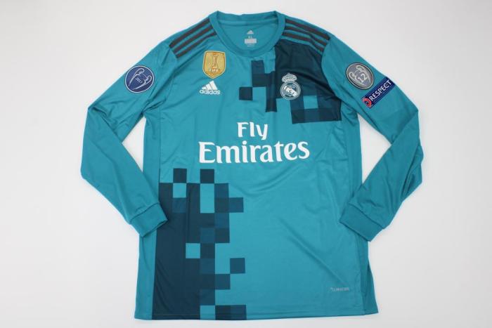 with FIFA Golden+UCL Patch Retro Jersey Long Sleeve 2017-2018 Real Madrid 7 RONALDO Third Away Soccer Jersey Vintage Real Camisetas de Futbol