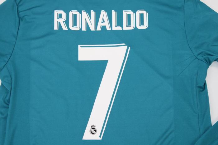 with FIFA Golden+UCL Patch Retro Jersey Long Sleeve 2017-2018 Real Madrid 7 RONALDO Third Away Soccer Jersey Vintage Real Camisetas de Futbol