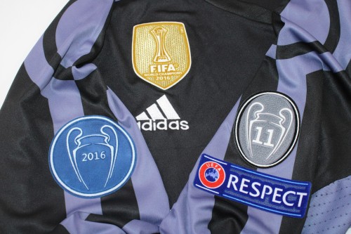 with FIFA Golden+UCL Patch Long Sleeve Retro Jersey 2016-2017 Real Madrid Third Away Black Soccer Jersey Vintage Real Camisetas de Futbol