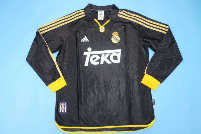 Long Sleeve Retro Jersey 1999-2000 Real Madrid Away Black Soccer Jersey Vintage Football Shirt