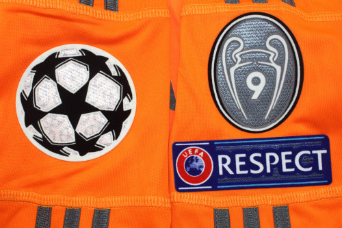 with UCL Patch Long Sleeve Retro Camisetas de Futbol 2013-2014 Real Madrid Third Away Orange Soccer Jersey Real Football Shirt
