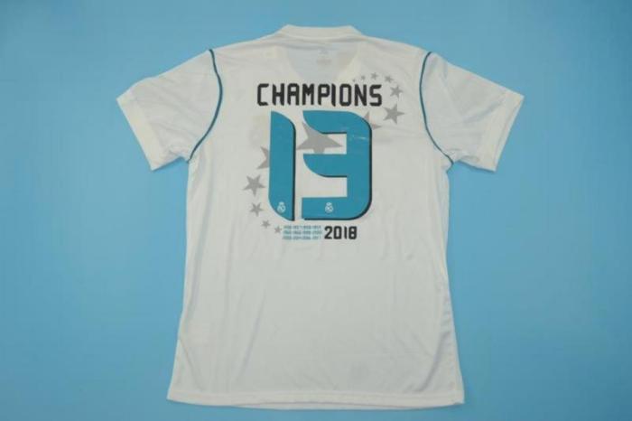 with Golden FIFA+Front Lettering+UCL Patch Retro Jersey 2017-2018 Real Madrid CHAMPIONS 13 Home Soccer Jersey
