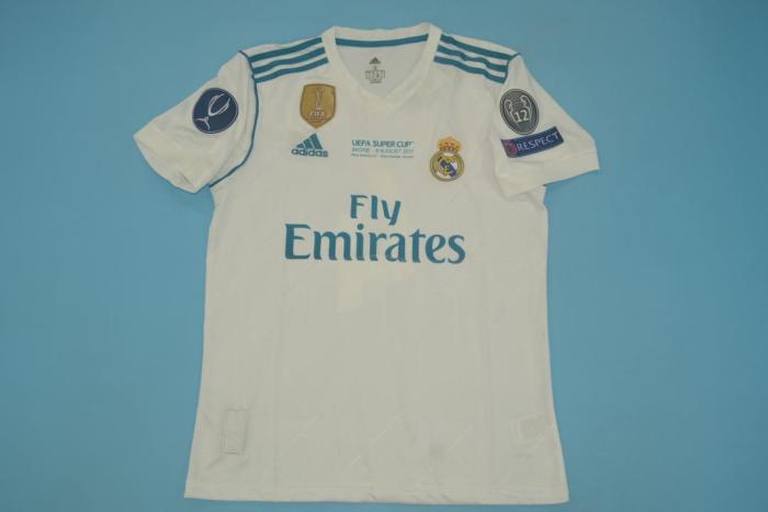 with Golden FIFA+Front Lettering+UCL Patch Retro Jersey 2017-2018 Real Madrid BALE 11 Home Soccer Jersey
