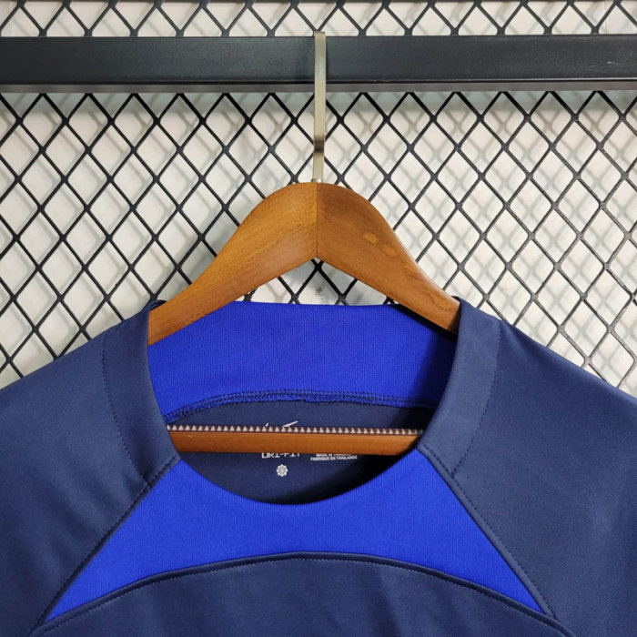 with Sponor Logo Fans Version 2023-2024 Atletico Madrid 4th Away Blue Soccer Jersey