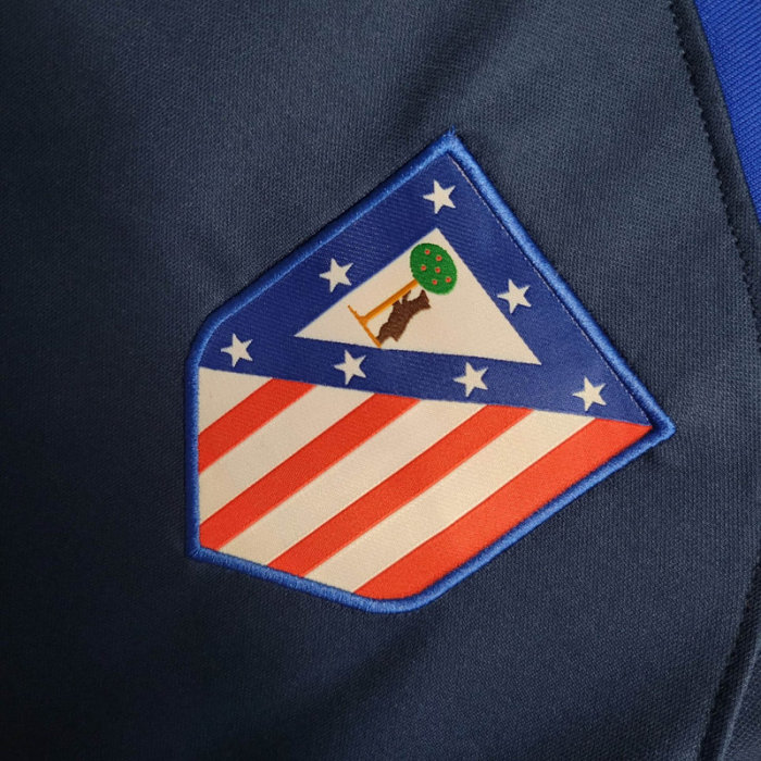 with Sponor Logo Fans Version 2023-2024 Atletico Madrid 4th Away Blue Soccer Jersey