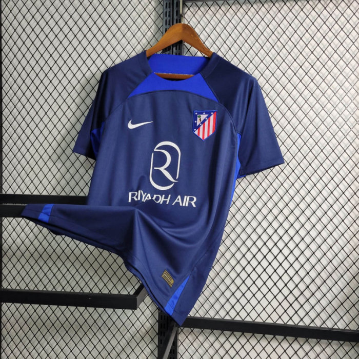 with Sponor Logo Fans Version 2023-2024 Atletico Madrid 4th Away Blue Soccer Jersey