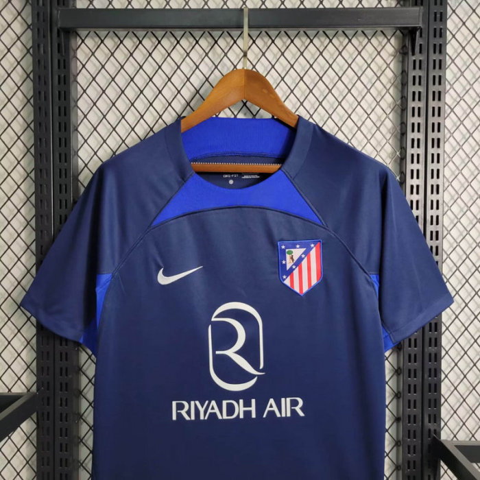 with Sponor Logo Fans Version 2023-2024 Atletico Madrid 4th Away Blue Soccer Jersey