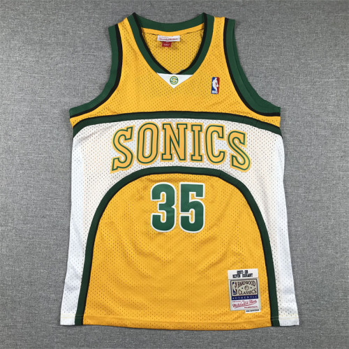 Youth Mitchell&ness 2007-2008 Oklahoma City Thunder 35 DURANT Yellow NBA Jersey Child Seattle SuperSonics Basketball Shirt