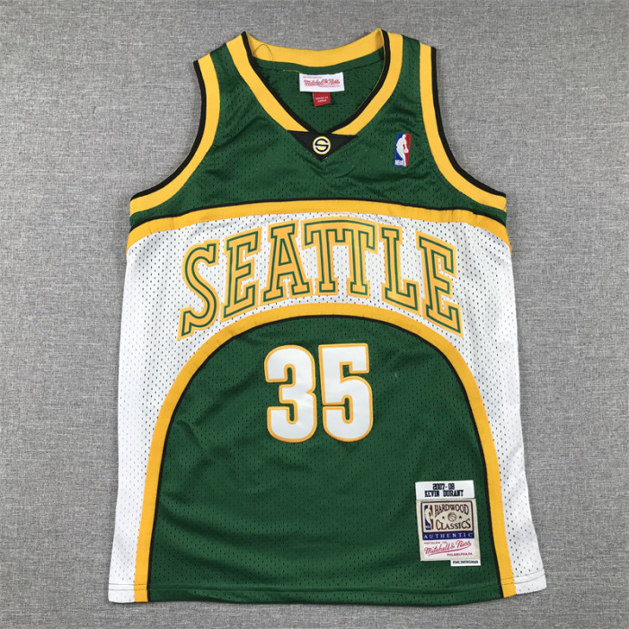 Youth Mitchell&ness 2007-2008 Oklahoma City Thunder 35 DURANT Green NBA Jersey Child Seattle SuperSonics Basketball Shirt