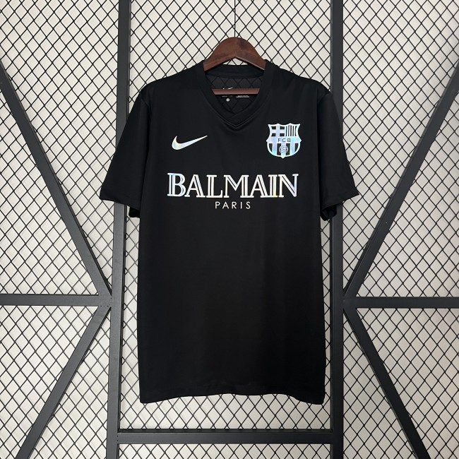 Fan Version 2023-2024 Barcelona X Balmain Black Soccer Jersey