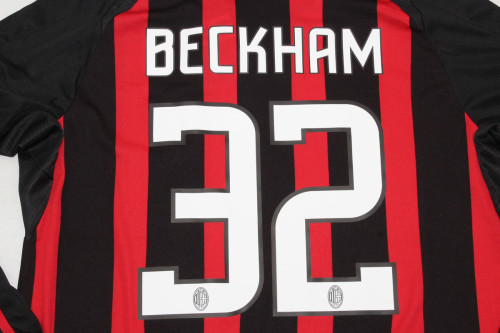 with Serie A+Trophy 7 Patch Long Sleeve Retro Jersey 2008-2009 AC Milan BECKHAM 32 Home Vintage Soccer Jersey