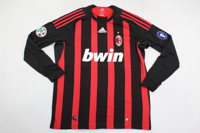 with Serie A+Trophy 7 Patch Long Sleeve Retro Jersey 2008-2009 AC Milan BECKHAM 32 Home Vintage Soccer Jersey