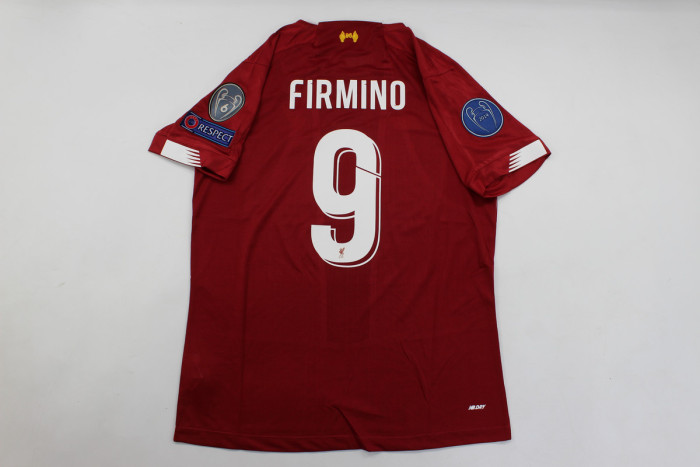 with Golden FIFA+UCL Patch Retro Jersey 2019-2020 Liverpool FIRMINO 9 Home Soccer Jersey Vintage Football Shirt