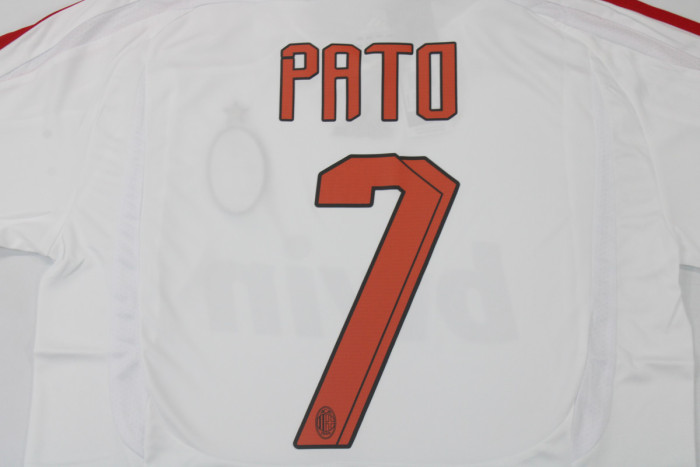 with Serie A+Trophy 7 Patch Retro Jersey 2007-2008 AC Milan PATO 7 Away White Soccer Jersey Vintage Football Shirt