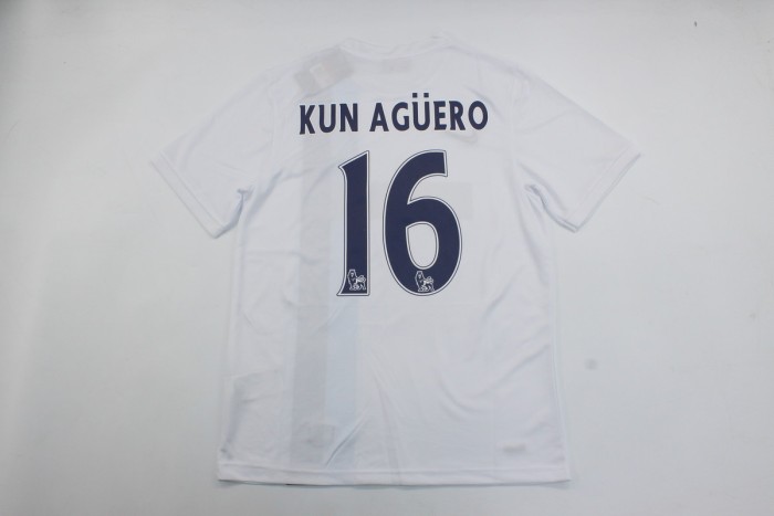 Retro Jersey 2013-2014 Manchester City KUN AGUERO 16 Away White Soccer Jersey Vintage Man City Football Shirt